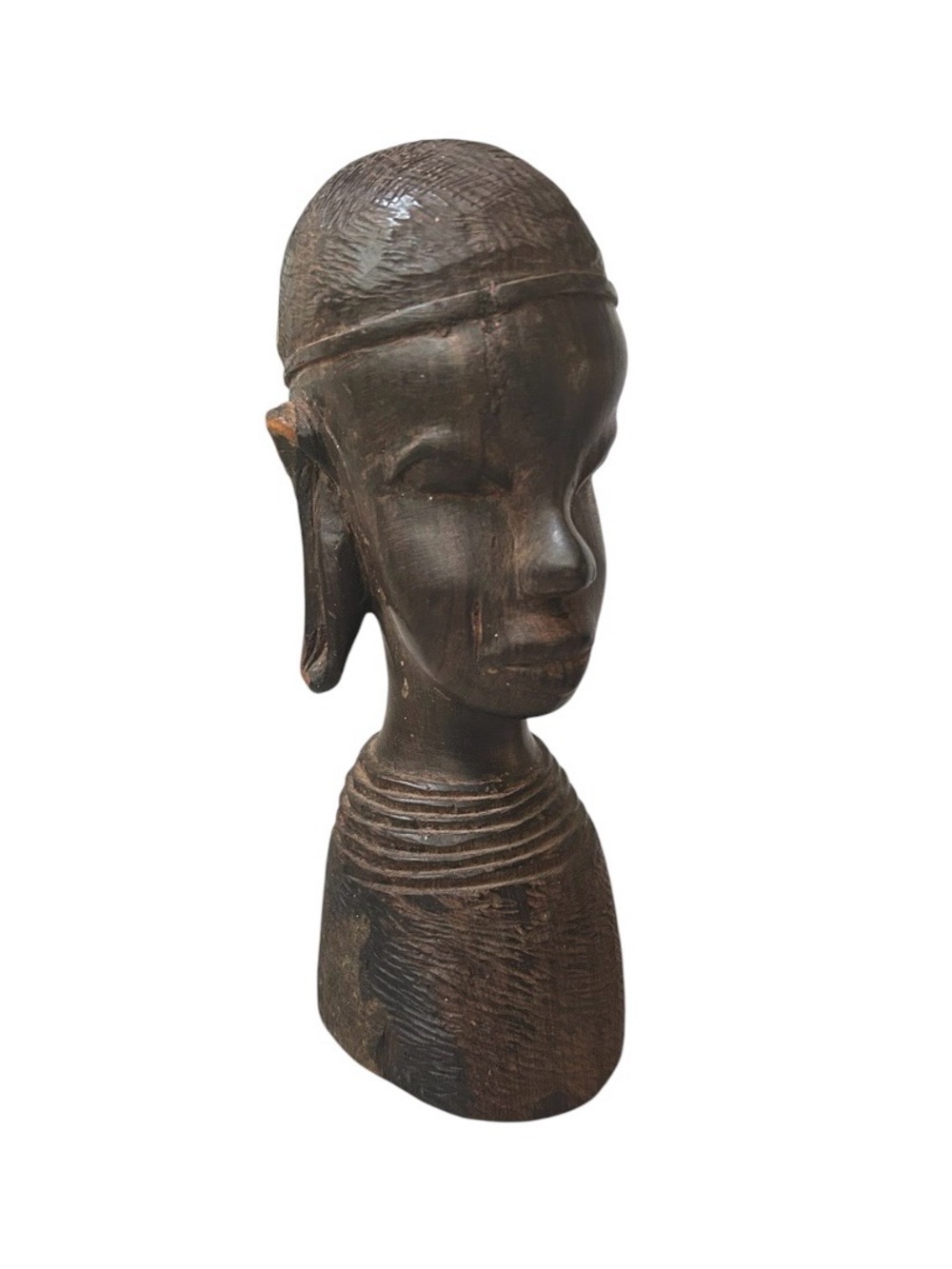 Vintage African Hardwood Hand Carved Tribal Woman Bust
